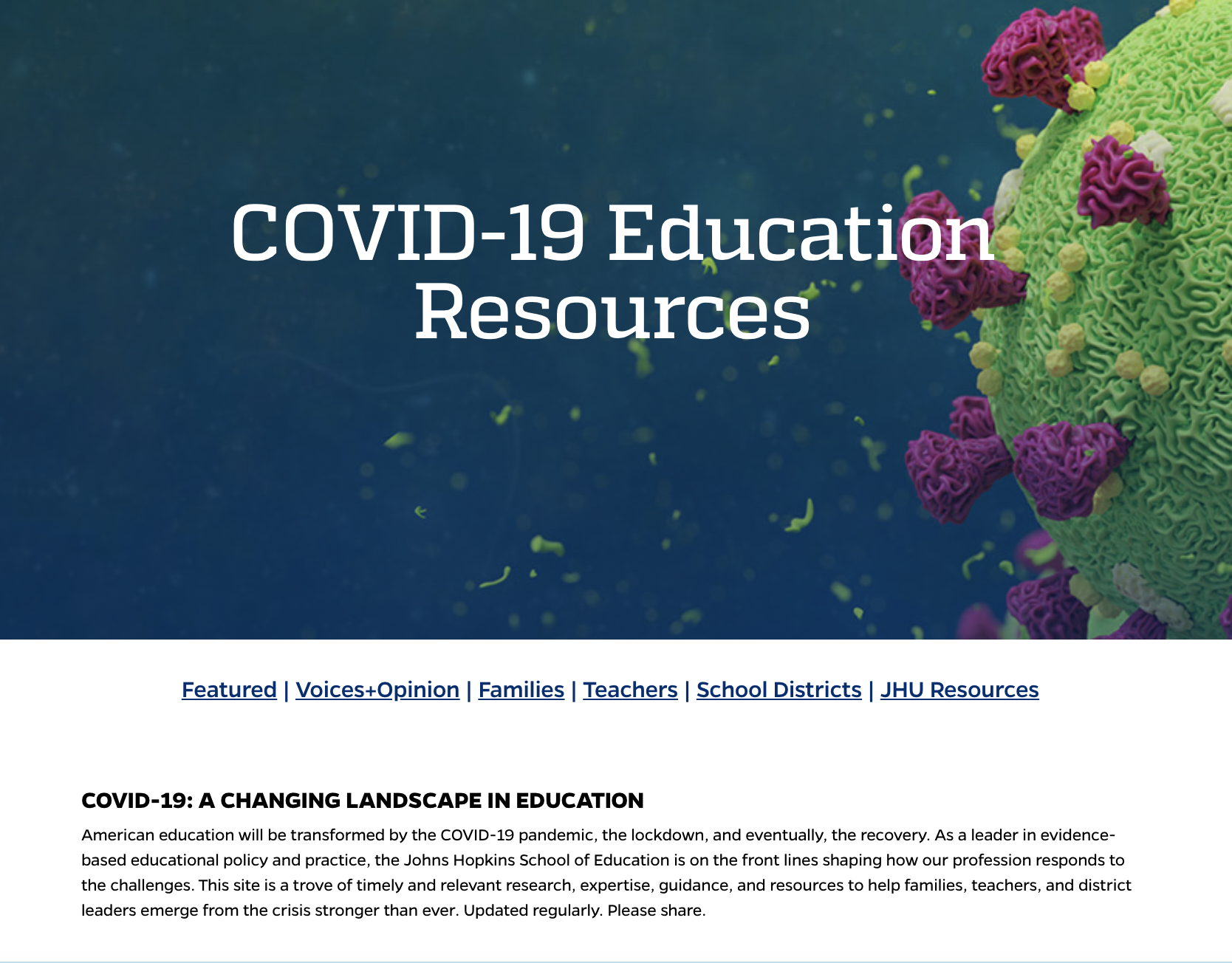 Johns Hopkins Launches COVID-19 Education Resource Site for Families ...
